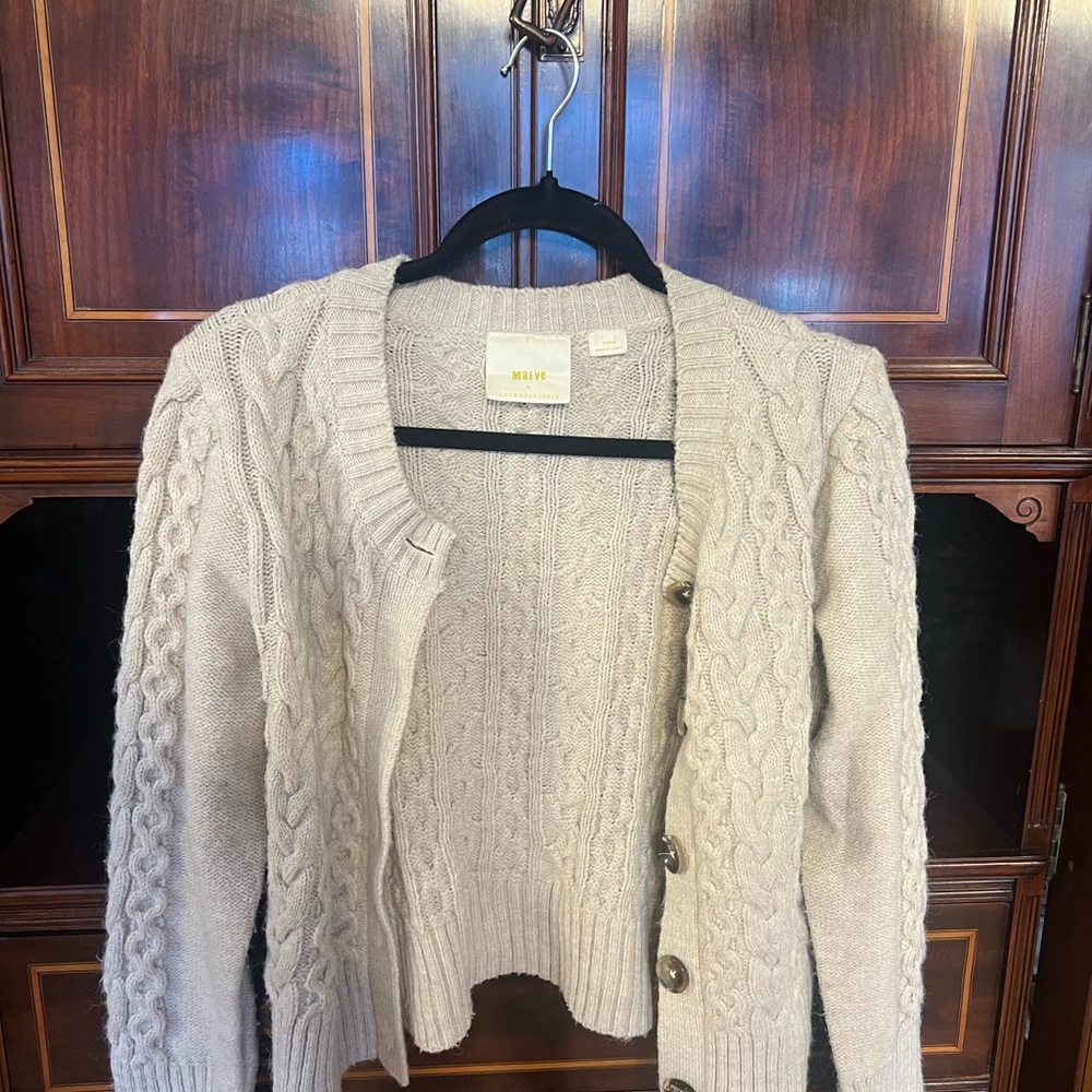 Maeve Light Gray Cable Knit Cardigan